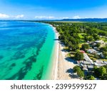 Aerial view of Negril turquoise beach in Jamaica