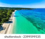 Aerial view of Negril turquoise beach in Jamaica