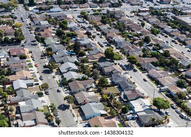 Aerial View Of Neighborhood Streets And Single Family Homes Near Oakland California.