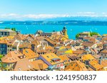 Aerial view of Neuchatel town and Neuchatel lake, Switzerland
