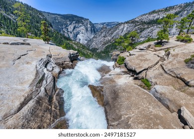 Aerial view of Nevada Fall waterfall on Merced River from Mist trail in Yosemite National Park. Summer travel holidays in California, United States. - Powered by Shutterstock