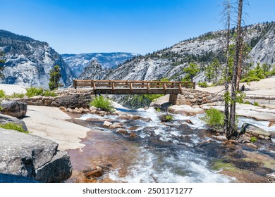 Aerial view of Nevada Fall waterfall on Merced River from Mist trail in Yosemite National Park. Summer travel holidays in California, United States. - Powered by Shutterstock