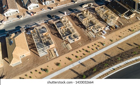 Aerial view of new homes under construction in a suburban area in Arizona