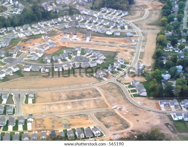 Aerial view of a new\
housing development