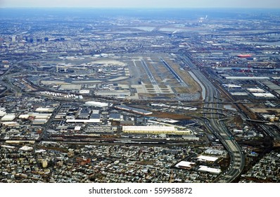 Aerial view of the New Jersey turnpike and Newark Liberty International Airport (EWR) 