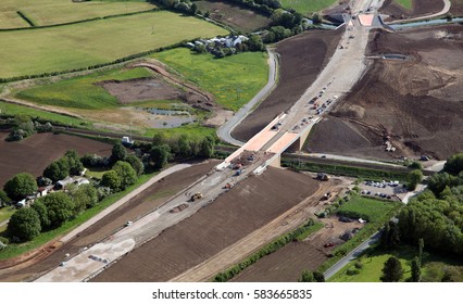 Aerial View Of A New Link Road Under Construction In Lancashire, UK