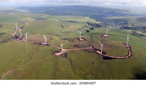 Aerial View Of A New Wind Farm Under Construction On Hills In The North Of England