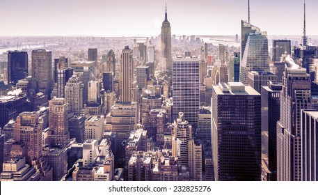 Aerial View Of New York City Nin The USA On A Very Hot Summer Day.