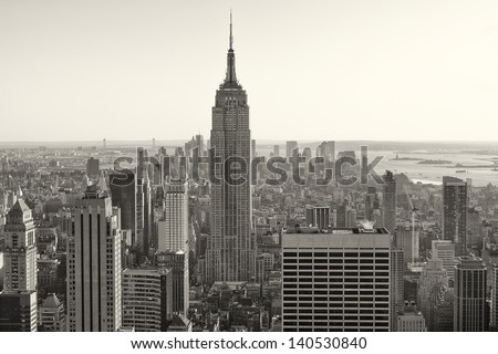 Aerial view of New York city in the USA in sepia tone.