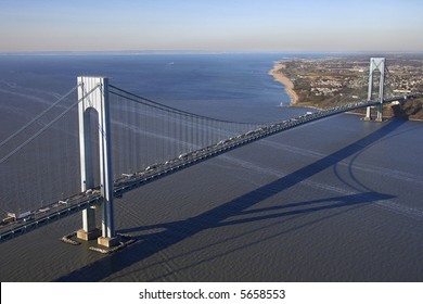 Aerial view of New York City's Verrazano-Narrow's bridge.
