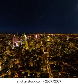 Aerial view of New York with starry sky