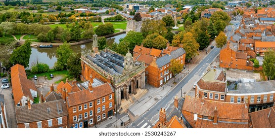 Aerial view of Newark-on-Trent, a market town and civil parish in the Newark and Sherwood district in Nottinghamshire, England, UK - Powered by Shutterstock