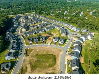 Aerial View Of Newly Built Single Family Homes Real Estate In A New East Coast USA Neighborhood