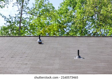 Aerial View Of Newly Installed Roof With Asphalt Shingles With Bitumen Tiles On New Home The Rooftop