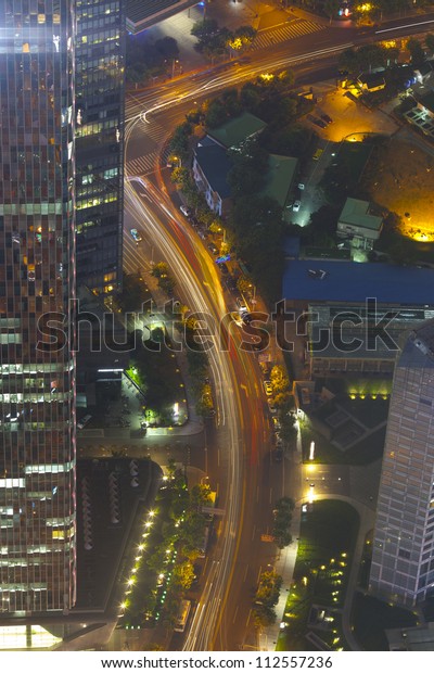 aerial\
view of night shanghai\
transportation,shanghai