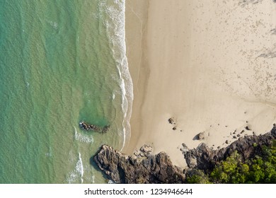 Aerial View Of Noah Beach In The Daintree Area Of Tropical Far North Queensland. In This Beautiful Section Of Coast The Rainforest Meets The Sea.