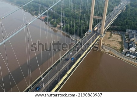 aerial view of the north end of the Humber Bridge spanning the river Humber North East England Stock photo © 