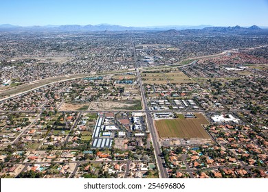 Aerial View Of North Phoenix, Arizona Along Thunderbird Road Looking East