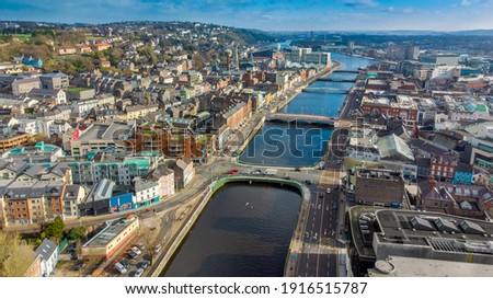 An aerial view of the North Quays of Cork city, Ireland.