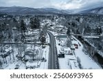 Aerial view of North Woodstock, New Hampshire in winter 