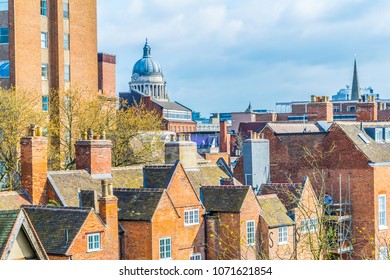 Aerial view of nottingham dominated by cupola of the town hall, England