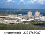 Aerial view of nuclear power plant on Hutchinson Island, Flordia.