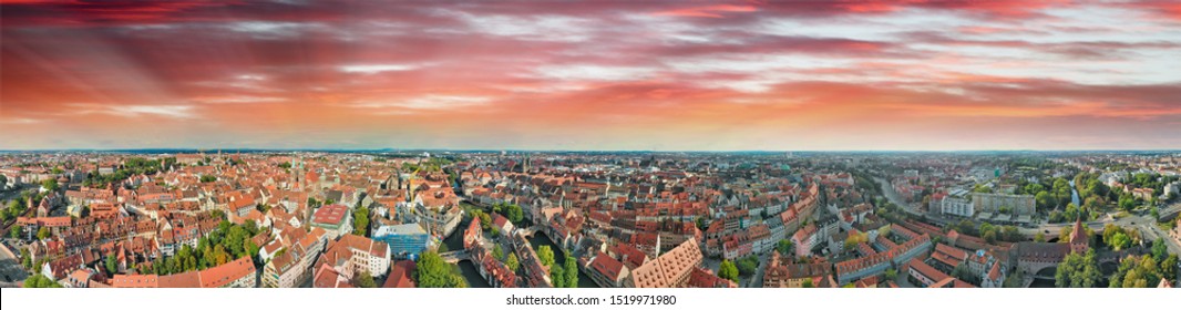 Aerial view of Nuremberg cityscape with river and medieval buildings, Germany. - Shutterstock ID 1519971980
