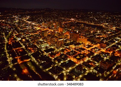 Aerial View Oakland City At Night