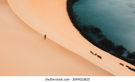 Aerial View Of An Oasis In The Desert.