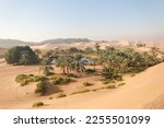 Aerial view of a Oasis in desert, UAE