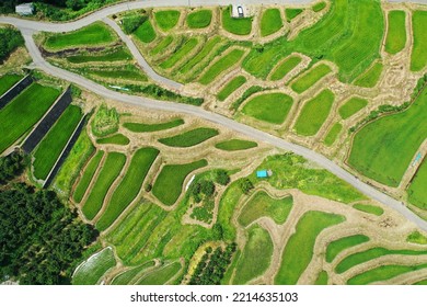 Aerial view of Obasute rice terraces - Shutterstock ID 2214635103