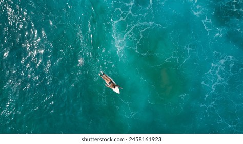 Aerial view of the ocean and surfer girl. - Powered by Shutterstock