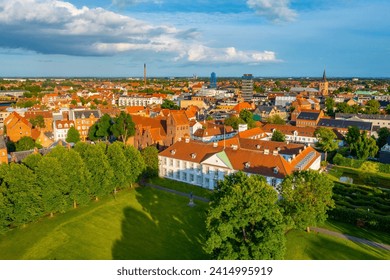Aerial view of Odense slot castle in Denmark.