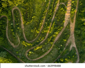 Aerial view Off road sand dune motocross and auto sport track. Top view concept