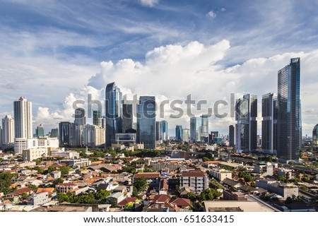 Aerial view of office buildings in the South Central Business district of Jakarta in Indonesia capital city