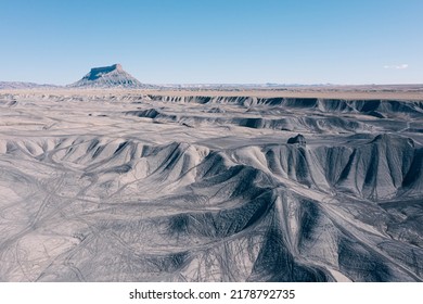 Aerial View Of Off-road ATV Tracks Of Swing Arm City In Torrey, Utah. Factory Butte In Distance. 