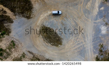 Aerial view  off-road car vehicle, car 4 wheel drives off-road.