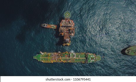 Aerial view of a offshore platform. Also known as an oil platform or offshore drilling rig is facilities to explore and process petroleum and natural gas.