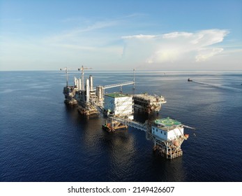 Aerial View Offshore Platform Oil And Gas Company 