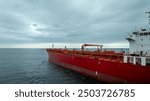 Aerial view of oil, chemical tanker. Tanker ship logistic and transportation business oil and gas industry.