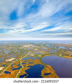 Aerial View Of The Oil Field In Marsh Terrain