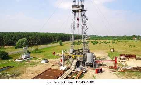 Aerial View Of The Oil Gas Drilling Tower In Forest