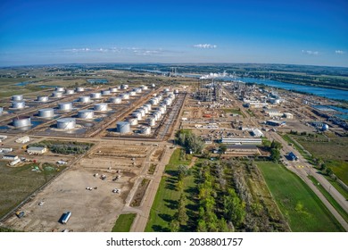 Aerial View of a Oil Refinery along the Missouri River in Bismark, North Dakota