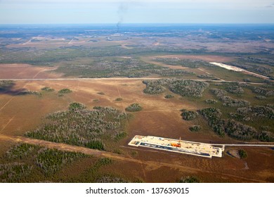 Aerial View Of Oil Rig At An Oil Field In Western Siberia In The Autumn