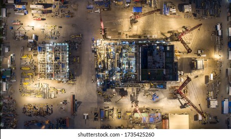 Aerial View Oil Rig Prefabrication Construction Site