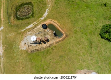 Aerial View An Oil Well Pump Jack Pumping Crude Oil One Of Oklahoma A Sunny Day