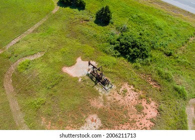 Aerial View An Oil Well Pump Jack Pumping Crude Oil One Of Oklahoma A Sunny Day