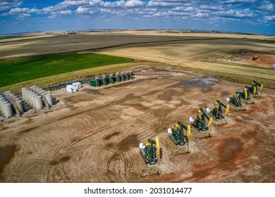 Aerial View of Oil Wells in the Bakken Basin of North Dakota