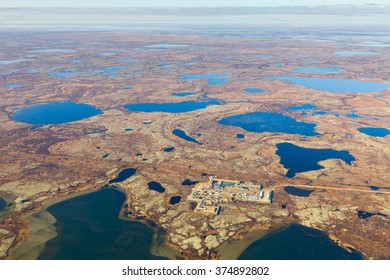 Aerial View Of Oilfield On Impassable Tundra Area.