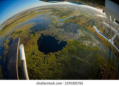 Aerial View Of Okavango Delta From Below A Helicopter.  Botswana